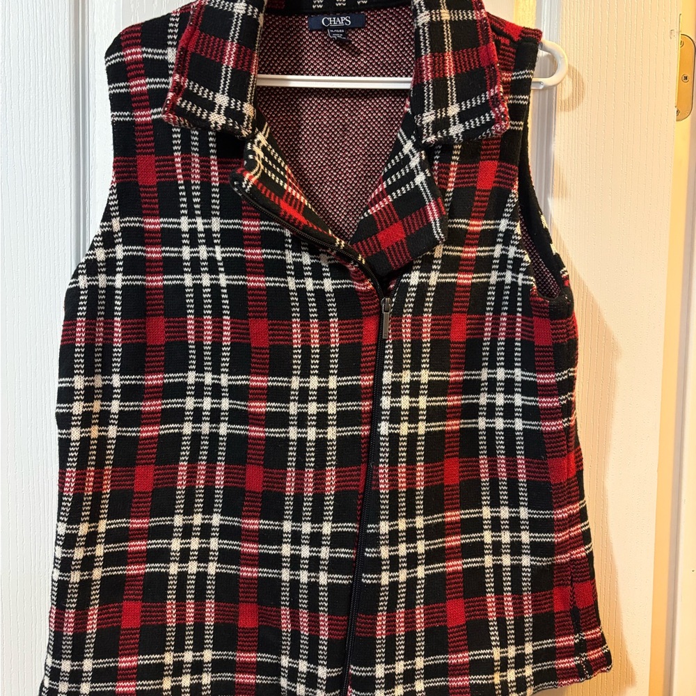 Chaps Women's Red and Black Sleeveless Plaid Vest size XL